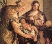 Paolo Veronese The Sacred one Famililia with Holy Barbara and the young one San Juan the Baptist one oil painting artist